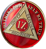 1 - 10 AA Medallion Mandarin Metallic Red Tri-Plate Sobriety Chip