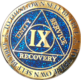 1 2 3 4 5 6 7 8 9 or 10 Year AA Medallion Reflex Glitter Blue Gold Plated Sobriety Chip - RecoveryChip