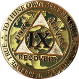 1 - 15 25 and 30 Year Reflex Camo Gold Plated AA Medallion Camouflage Sobriety Chip - RecoveryChip