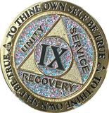 1 2 3 4 5 6 7 8 9 10 11 12 13 14 or 15 Year AA Medallion Reflex Birthday Funfetti Glitter Silver Gold Plated Sobriety Chip