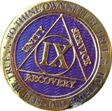 1 - 10 Year AA Medallion Reflex Purple Gold Plated Alcoholics Anonymous - RecoveryChip