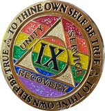 1 2 3 4 5 6 7 8 9 10 11 12 13 14 or 15 Year AA Medallion Reflex Rainbow Glitter Sobriety Chip