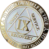 1 2 3 4 5 6 7 8 9 10 11 12 13 14 or 15 Year AA Medallion Reflex White Glitter Gold Plated Sobriety Chip