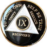 Black Gold Tri-Plate AA Medallion Year 1 - 50 Sobriety Chip White