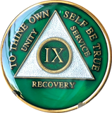 Green Gold Tri-Plate AA Medallion 24 Hours 18 Month Year 1 - 45 Sobriety Chip - RecoveryChip