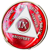 Red Gold Tri-Plate AA Medallion 24 Hours 18 Month Year 1 - 45 Sobriety Chip - RecoveryChip