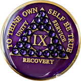 Crystallized AA Medallion Purple Velvet Tri-Plate Sobriety Chip Year 1 - 50 - RecoveryChip