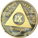 Camo & Gold Plated AA Medallion Any Year or Month 1 - 65 Alcoholics Anonymous Chip - RecoveryChip