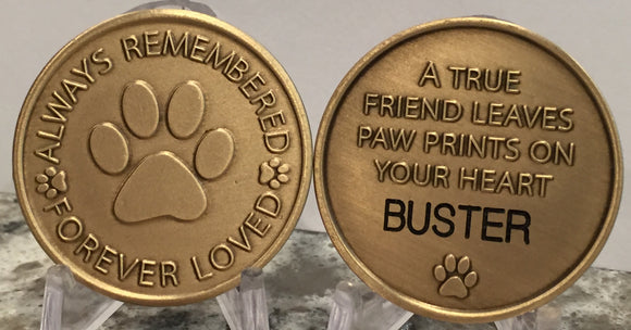 Engraved Name Pet Dog Always Remembered Forever Loved Memorial Medallion Coin - RecoveryChip