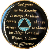 AA Medallion Aqua Blue Glitter Tri-Plate Sobriety Chip Year 1 - 45 - RecoveryChip