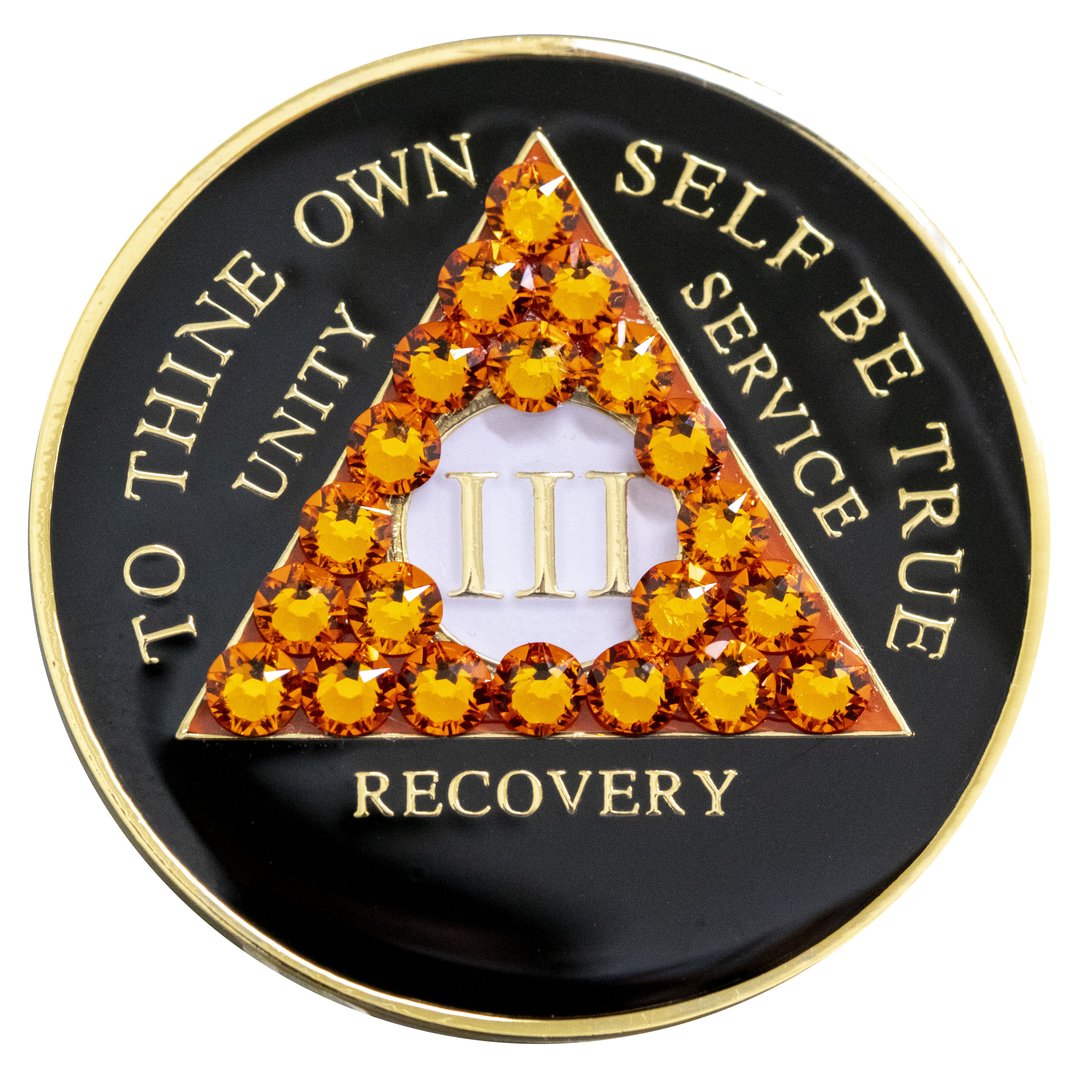 34 Year AA Medallion Black Tri-plate Sobriety Chip – RecoveryChip