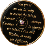 1 Year AA Medallion Black Tri-Plate Rainbow Swarovski Crystal Sobriety Chip - RecoveryChip