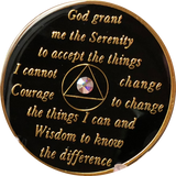 1 Year AA Medallion Black Tri-Plate Rainbow Swarovski Crystal Sobriety Chip - RecoveryChip