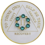 1 - 40 Year White AA Medallion Circle Bloom Zircon Swarovski Crystal Sobriety Chip
