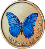 Blue Butterfly One Day At A Time Serenity Prayer Medallion Coin