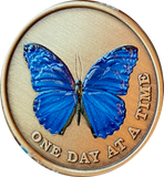 Blue Butterfly One Day At A Time Serenity Prayer Medallion Coin