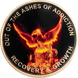 Out of The Ashes of Addiction Color Phoenix Rising from Flames Sobriety Medallion