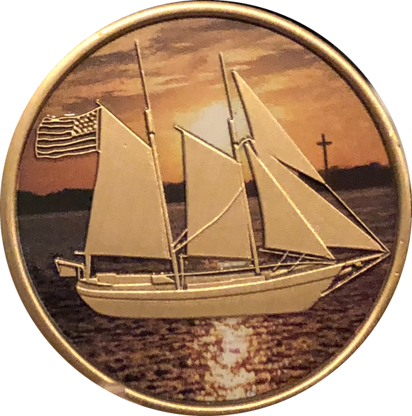Sailing We Can't Control The Wind We Can Only Adjust Our Sails Color Medallion Schooner Sailboat Chip - RecoveryChip
