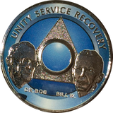 AA Founders Any Year 1 - 65 Medallion Ocean Breeze Blue & Nickel Plated Chip Bill W Dr Bob - RecoveryChip