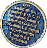 1 or 2 Year AA Medallion Cosmic Blue Glitter Gold Plated Sobriety Chip