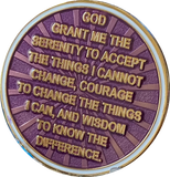 1 2 3 4 or 5 Year AA Medallion Cosmic Purple Glitter Gold Plated Sobriety Chip