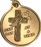 Wood Cross With Rose One Day At A Time Keychain AA NA - RecoveryChip