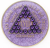 Crystal AA Medallion Purple Glitter Tri-Plate Sobriety Chip Year 1 - 50 - RecoveryChip