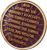 5 Year AA Medallion Cosmic Purple Glitter Gold Plated Sobriety Chip