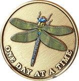 Green Dragonfly One Day At A Time Medallion With Serenity Prayer
