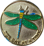 Green Glitter Dragonfly One Day At A Time Medallion With Serenity Prayer