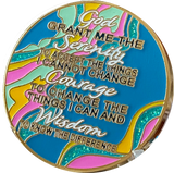 39 Year AA Medallion Elegant Tahiti Teal Blue and Pink Marble Gold Sobriety Chip