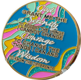 17 Year AA Medallion Elegant Tahiti Teal Blue and Pink Marble Gold Sobriety Chip
