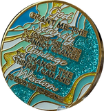 1 - 46 Year AA Medallion Elegant Caribbean Aqua Glitter Teal Marble Gold Sobriety Chip