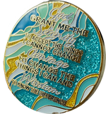 45 Year AA Medallion Elegant Caribbean Aqua Glitter Teal Marble Gold Sobriety Chip