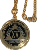 Recoverychip Reflex or Elegant AA Medallion Holder Necklace Gold Plated Sobriety Coin Jewelry - RecoveryChip