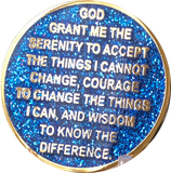 1 2 3 4 or 5 Year AA Medallion Elegant Blue Glitter Gold Sobriety Chip