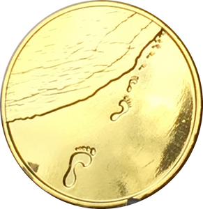 Footprints In The Sand Gold Plated Medallion Chip Pocket Token RecoveryChip Design - RecoveryChip