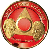 AA Founders Red Gold Plated Any Year 1 - 65 Medallion Alcoholics Anonymous Chip Bill W Dr Bob - RecoveryChip