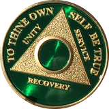 Any Month AA Medallion Green Gold Plated Sobriety Chip