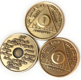 1 Month AA Medallions Set of 3 Bronze Sobriety Chips for 30 Days