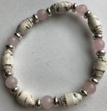 AA Big Book Bracelet Pink & Silver Beads Made From Real Pages From The Big Book - RecoveryChip