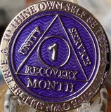 1 Month AA Medallion Reflex Purple Silver Plated Sobriety Chip Coin