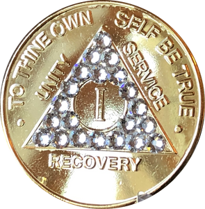 Swarovski Crystal AA Medallion Gold Plated Sobriety Chip Year 1 - 56 - RecoveryChip