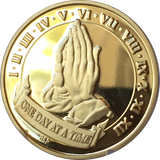 Praying Hands One Day At A Time 22k Gold Plated AA Medallion Chip Serenity Prayer Years 1-12 - RecoveryChip