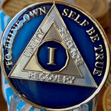 1 Year AA Medallion Midnight Blue Tri-Plate Sobriety Chip