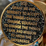 30 Year AA Medallion Reflex Black Glitter Gold Plated Sobriety Chip XXX