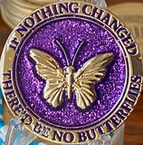Butterfly If Nothing Changed There'd Be No Butterflies Reflex Purple Glitter Gold Plated Medallion