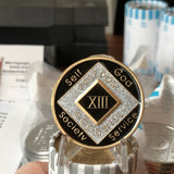 Offical NA Tri-Plate Black Silver & Gold Color Narcotics Anonymous Medallions 18 Month Year 1 - 50 - RecoveryChip