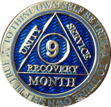 1 - 11 Month AA Medallion Reflex Blue Gold Plated Sobriety Chip Coin - RecoveryChip