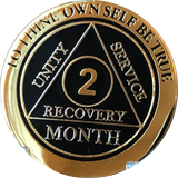 1 2 3 6 9 or 18 Month AA Medallion Elegant Black Gold and Silver Plated Sobriety Chip - RecoveryChip